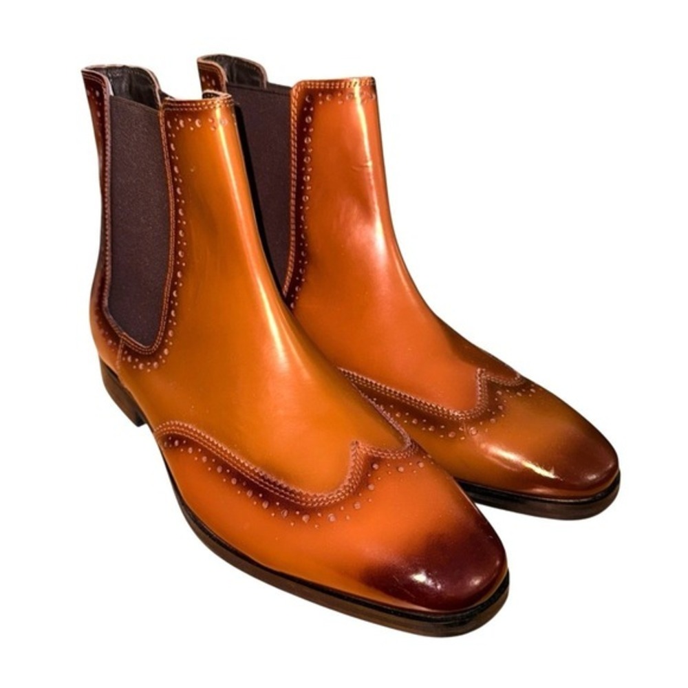 NEW Express Chelsea Boots Mens 8 Wingtip Cognac Brown‎ Leather Brogue Pull On